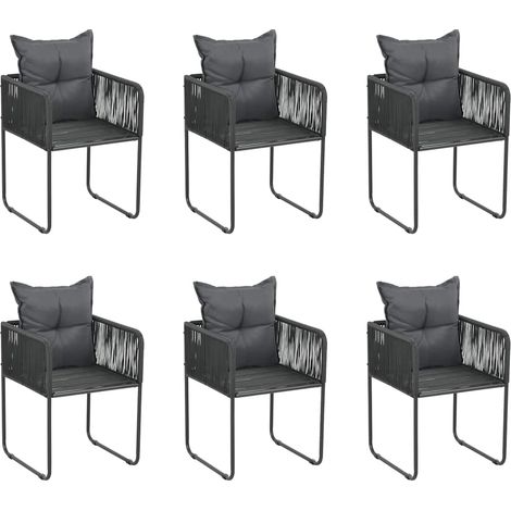 Lot de 6 Chaises de jardin - Chaise d'extérieur pour terrasse/jardin avec oreillers Résine tressée Noir BV517109 - BonneVie (1/5)
