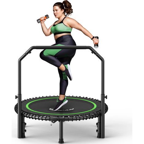 BCAN trampoline adulte barre, 102/121cm, 204/249kg, élastiques, poignée régl., stable/silencieux, int/ext, corps & détente