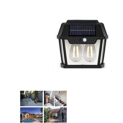 DOPPELTE LED-WANDLEUCHTE FÜR DEN AUßENBEREICH, SOLARBETRIEBEN, DÄMMERUNGSBELEUCHTUNG IM GARTEN