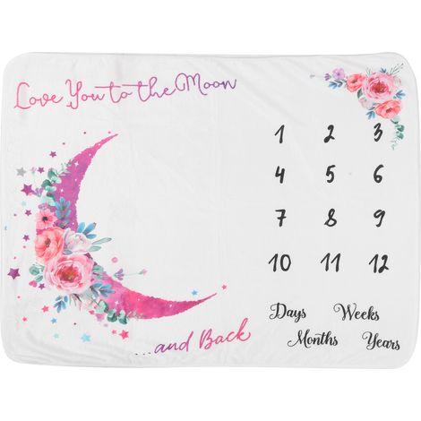 Couverture Mois Bébé Motif Fleurs - Tissu Flanelle Douce pour Photos Nouveau-né avec Lune et Fleurs (1/5)
