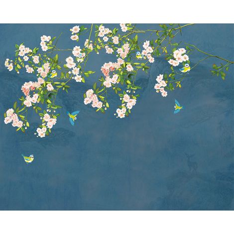 Papier peint panoramique - Fleurs Oiseaux - 130 cm x 104 cm (1/2)