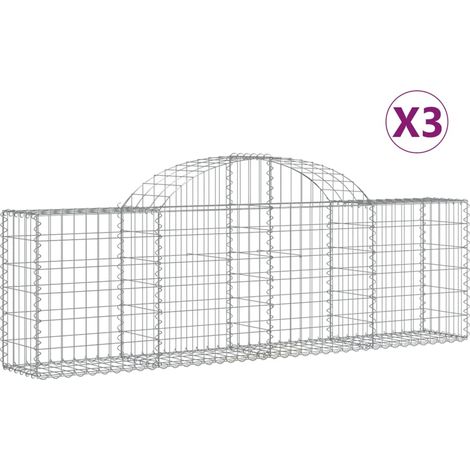 Cestas de gaviones Muro de contención arqueado Valla de jaula 3 piezas 200 x 30 x 60/80 cm Hierro galvanizado Plata 020040739