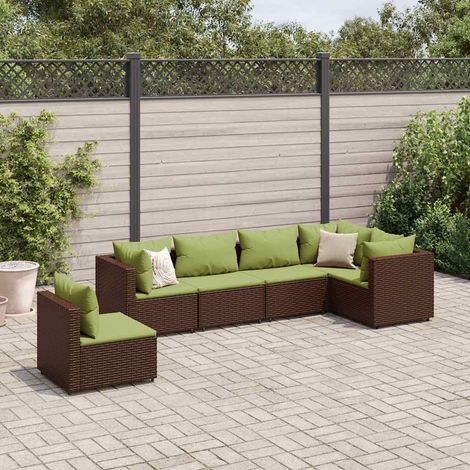 6-tlg. Garten-Lounge-Set mit Kissen Braun Poly Rattan (1/5)