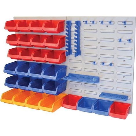 Faithfull 43-Piece Wall-Mounted Storage Bin System with 28 Bins (1/4)