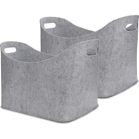 Randaco Sacchetti in feltro per legna da ardere, confezione da 2, 44 x 31 x 34 cm, sacchetto per legna da ardere grigio, cestino in feltro pieghevole, cestino per legna da ardere, borsa per la spesa
