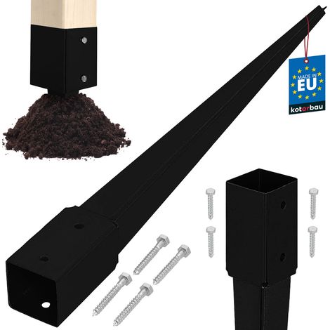 KOTARBAU® Stahl-Pfostenfuß-Erdanker für Pergolen und Gartenpavillons, 51 x 51 x 600 mm, Schwarz