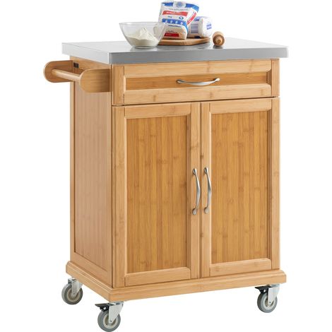 Luxus-Carrito de cocina con piso de acero, estantería de cocina,carrito de servir de bambú de alta calidad L66xP45xA90cm,FKW13-N SoBuy ES