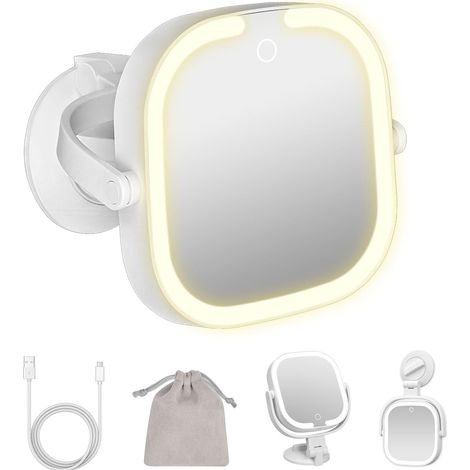 Miroir Grossissant Lumineux 30X/1X 2 Côtés,3 Couleurs Lumineuses et à intensité Variable Maquillage LED 2000mAh Miroir Cosmétique 360° à Rotation pour la Salle de Bain ou la Chambre à Coucher-Blanc (1/5)