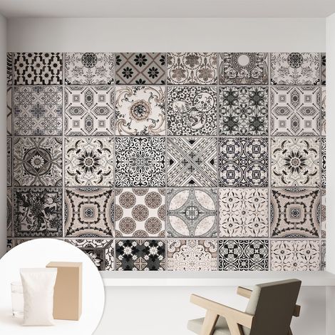 Tapete Vliestapete mit Kleber für Wohnzimmer Schlafzimmer Küche - Wanddekoration Fliesenmuster 152x104 cm (1/5)