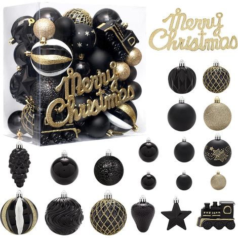 Un ensemble de 65 boules de Noël décoratives noires et dorées,réutilisables et durables,est le choix idéal pour les décorations d'Halloween et de Noël (1/5)