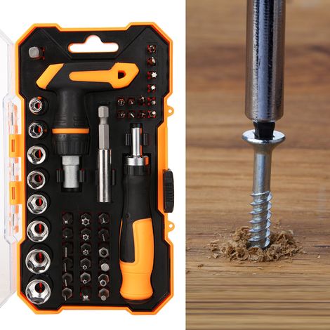 42-teiliges Schraubendreher-Bit-Set mit Steckschlüsseln, Schlitz-, Kreuz-, Torx-, Vierkant- und Sechskantschlüsseln sowie Magnet (1/5)