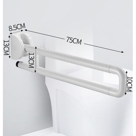 Maniglioni di sicurezza per WC per anziani e disabili, acciaio inossidabile, incernierati, 75 cm, bianco