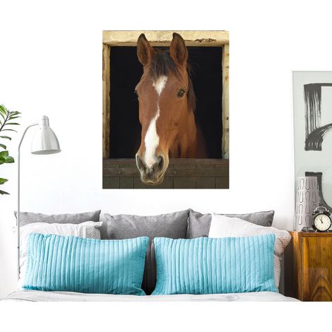 Sticker Cheval 3D 60x75cm - Décoration Murale Intérieure Trompe l'oeil Fenêtre - Intérieur Maison & Bureau (1/5)