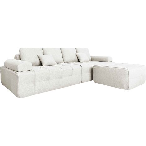 Canapé modulable 4 places en tissu avec pouf écru L 282 cm - Snuggy