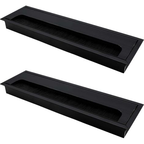 Lot de 2 Passages de Câbles Rectangulaire en Aluminium Noir Anodisé, 80x280 mm (1/4)