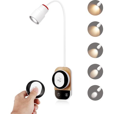 Lampe de lecture murale à 5 niveaux d'intensité, idéale pour lire au lit ou dans une chambre. Lampe de lecture ciblée, lampe de chevet, applique mura (1/5)