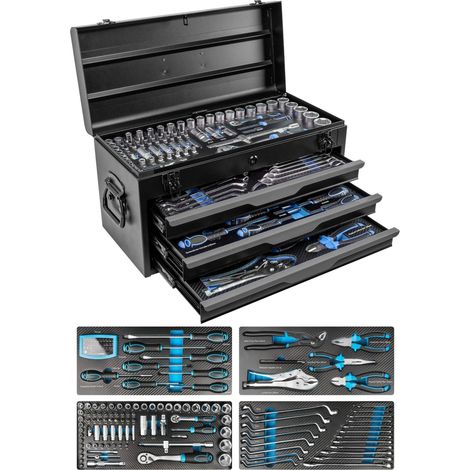 Caja de herramientas con 3 bandejas y compartimento superior lleno de herramientas,  143 piezas (1/5)