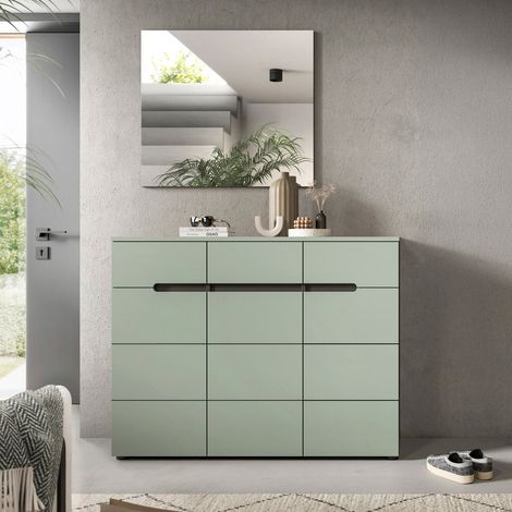Ebuy24 – Meuble à chaussures 3 portes 120x37x94cm en panneaux de particules décor vert et gris anthracite – Rangement moderne et élégant (1/5)