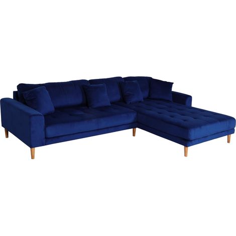 Ecksofa HHG-015, Couch Sofa 3-Sitzer L-Form Liegefläche links/rechts 295cm Samt blau