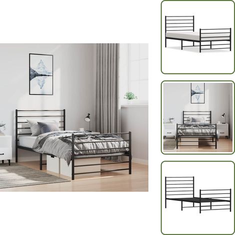 Cadre de lit métal sans matelas avec pied de lit noir 100x190cm - Cadre De Lit - Lit Double - Lit Metal - Literie - Meuble Chambre (1/5)