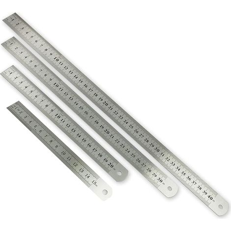 Lot de 4 Regle Metal 15cm 20cm 30cm 40cm Réglet Droite en Acier Inoxyable Réglet Métrique et Impérial Double Face Règle de Mesure de Précision Pour Technique,Enseignement et Dessin D'ingénierie