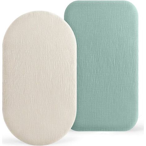 Lot de 2 draps-housses cododo pour lit bébé, 100 % mousseline de coton, pour poussette, lit parapluie et berceau, coloris abricot crème + vert olive, 82 x 41 cm (1/5)