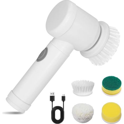 Brosse de nettoyage électrique 4 en 1, brosse rotative portable rechargeable, idéale pour la salle de bain, les sols, le carrelage, la baignoire, la cuisine, le four et la voiture. (1/5)