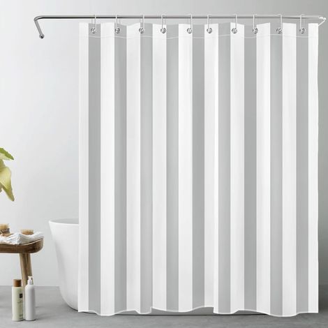 Gris et Blanc Rideaux de Douche 150x180cm Ombré Rayé Rideaux de Bain avec Crochets, Géométrique Abstrait Court Imperméable Polyester Anti Moule Salle de Bain Décor (1/5)