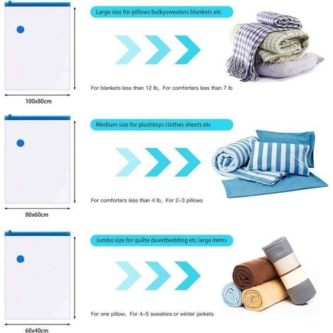 Vacuum compression bags for bedding – Set of 6 (4x60x80 cm + 2x80x100 cm), waterproof and durable, ideal for home storage