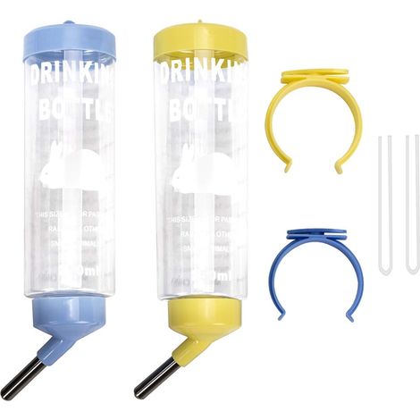 Lot de 2 Biberons, Anti-goutte, Acier inoxydable, Plastique, 250 ml, Pour lapins, hamsters, cochons d'Inde (1/5)