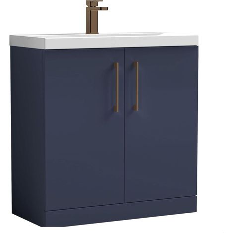 Balterley Bramshall Contemporary Bathroom Floor Standing 2-Door Vanity Unit & Mid-Edge Basin, Midnight Blue, 800mm (1/4)