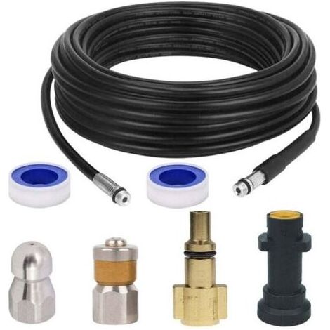Kit de nettoyage de tuyau de vidange pour nettoyeur haute pression Karcher série K2-K7 et nettoyeur haute pression LAVOR avec buse à jet et buse à jet rotative 10 m (1/4)