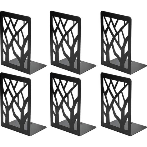 3 Paires Serre-livres, Métal, Design arbre, Bords arrondis, Patins antidérapants, Pour étagères bibliothèque bureau (1/5)