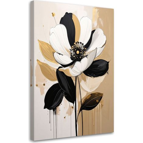 Quadro su tela, Fiori beige e bianchi in una versione elegante e moderna. - 40x60 (1/2)