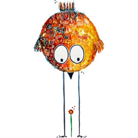 Tableau original pour chambre garçon | Tableau orange & blanc pour chambre garçon | Tableau oiseaux pour chambre d'enfant - 0,5 x 0,7 m (1/2)