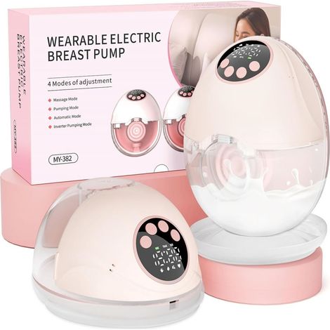 Tire-lait Électrique - 4 Modes Stimulation + 12 Niveaux Aspiration - Sans Mains - Embouts 17/19/21 mm - Silencieux 30 dB - Timer Automatique 20 Min - 2 Pièces