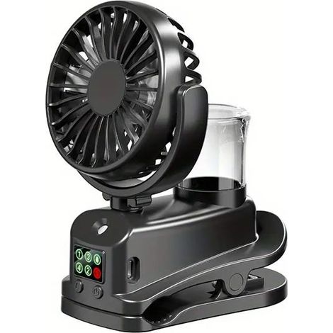Ventilateur Brumisateur USB Rechargeable 4 Vitesses - Mini Ventilateur Pince Multifonction-noir (1/5)