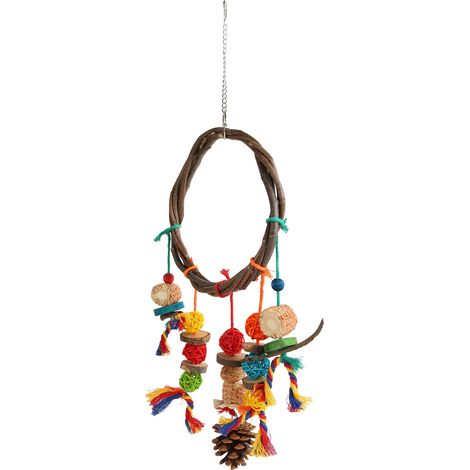 Balançoire pour perroquet, bûches colorées, boules de rotin, épis de maïs, corde en coton, pommes de pin, jouets à mâcher pour oiseaux L (1/5)