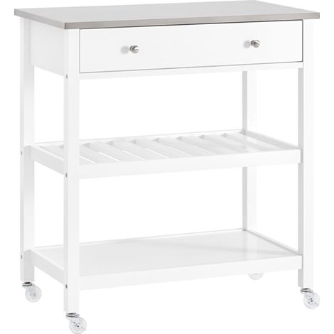 SoBuy Desserte Cuisine à roulettes Îlot Central avec Plateau Acier INOX, Tiroirs et Étagères Ouvertes, Chariot de Service et Meuble de Rangement pour Cuisine Salon Jardin, 81x90x45cm FKW47-II-W