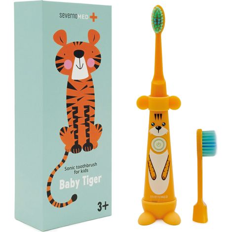 Elektrische Schallzahnbürste für Kinder von 3-12 Jahren BABY TIGER + 2 Bürstenköpfe