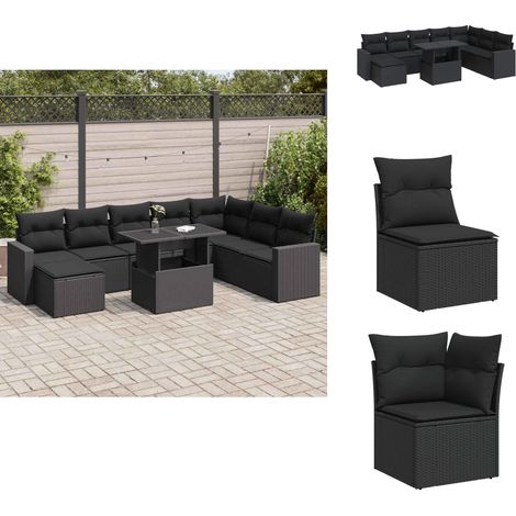 Salon de jardin 9 pcs avec coussins noir résine tressée - Ensemble De Canapés De Jardin - Ensembles De Canapés De Jardin - Ensemble De Canapés D'extérieur - Salon De Jardin (1/5)