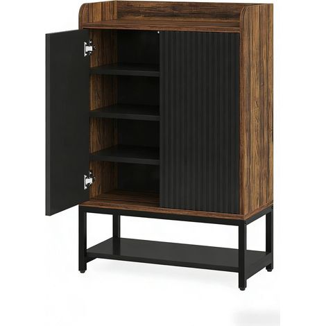 CHICFURN Mobile scarpiera 73 x 35 x 105 cm nero e marrone rustico in metallo e pannelli (1/5)