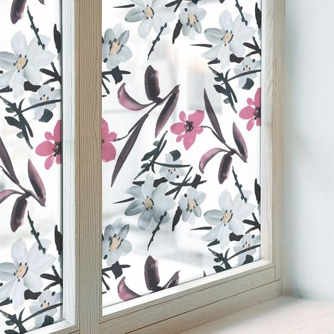 Fensterfolie 50x116 cm Folie für Badezimmer Schlafzimmer PVC Sichtschutz Fenster Milchglas Selbstklebend Blickdicht Dekorfolie Dekorativ Blumenmuster