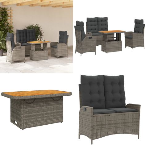 4-tlg. Garten-Essgruppe mit Kissen Grau Poly Rattan - Gartentisch - Gartensessel (1/5)