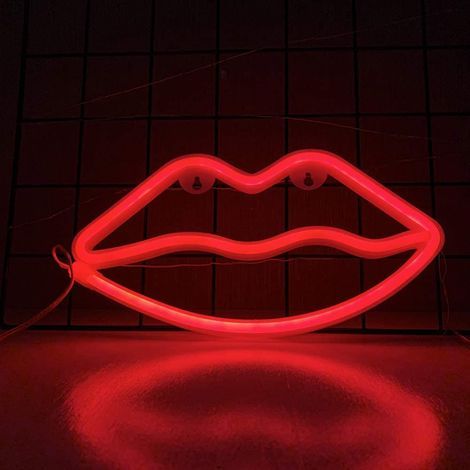 Décoration murale lumineuse LED en forme de lèvres, alimentée par piles ou USB, idéale pour un bar à domicile, une fête, Noël ou un mariage. (1/4)