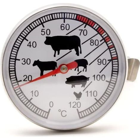 Thermomètre analogique résistant à la chaleur pour cuisiner, rôtir, griller, fumer, support pour casserole, barbecue, rôtissoire, 0°C - 120°C, (1/5)