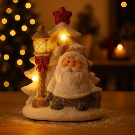 LED Weihnachtsdeko Batterie Weihnachtsfiguren beleuchtet Fenster, Weihnachtsmann mit Baum, LxBxH 14,5x12x22 cm (1/5)