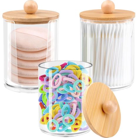 Lot de 3 Boîtes Coton Tige Acrylique - Rangement Transparent avec Couvercle - Pour Salle de Bain et Salon - Design Moderne (1/5)