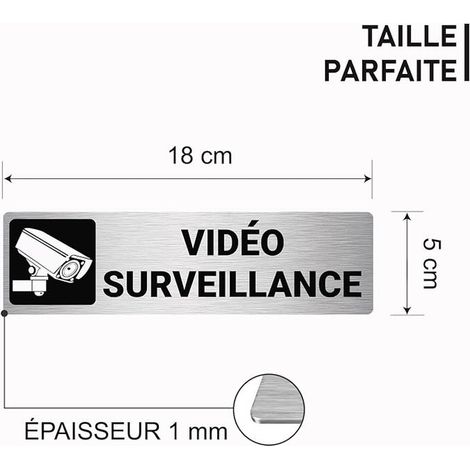 Plaque Video Surveillance 18cm x 5cm  Épaisseur 1 mm  Aluminium Brossé  Panneau Camera Surveillance avec autocollant – Pancarte Video Surveillance pour Intérieur et Extérieur (1/3)