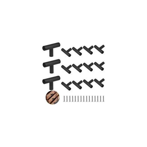 15 tiradores en forma de T para armarios con 15 tornillos, tiradores en forma de T para puertas, tiradores de acero inoxidable para cajones, pomos negros para puertas, para cocina, baño y oficina - Cr (1/4)